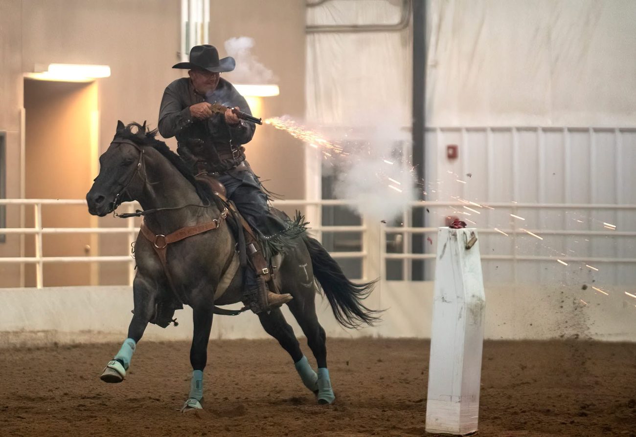 Scott Shearer competing in mounted shooting